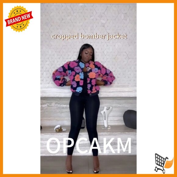 Cropped Floral Shacket Bomber Jacket Women's Long Sleeve - Picture 8 of 8